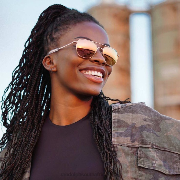 Randolph 22k Rose Gold & Rose Gold Aviator 6 0V6P103 Polarized Mirror Nylon Lens