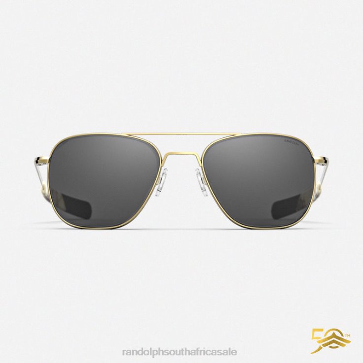 Randolph 23k Gold & American Gray Aviator 3 0V6P66 Polarized Glass Lens