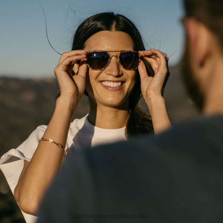 Randolph 23k Gold & Dark Caramel Tortoise Inlay & Cape Sand Aviator Fusion 0V6P13 Polarized Gradient Nylon Lens