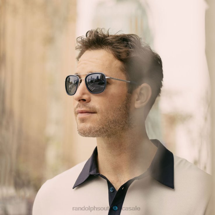 Randolph Matte Chrome & Blue Sapphire Inlay & Slate Aviator Fusion 0V6P27 Polarized Gradient Nylon Lens